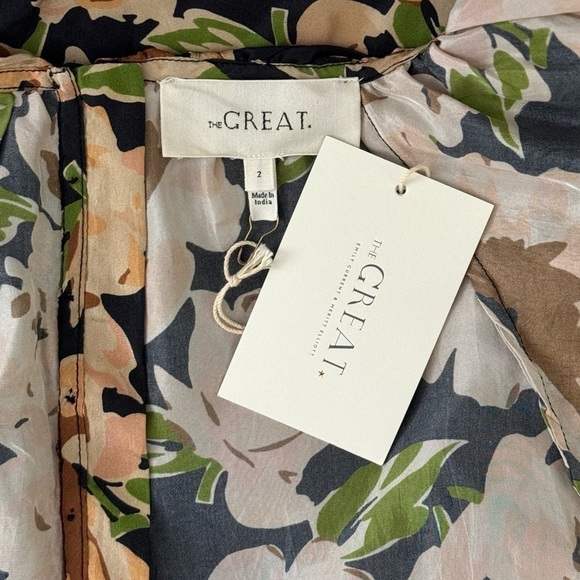 NWT THE GREAT. Midi Floral Ruffle Silk The Parish Dress - Picture 6 of 7